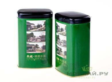 Подарочная упаковка зеленая коробка две жестяные баночки